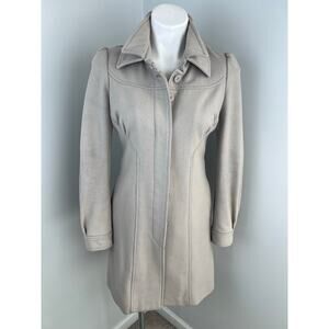 Anthropologie Elevenses Master Car Beige Tan Wool Blend Puff Sleeve Peacoat 4